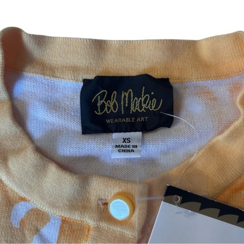 Bob Mackie Wearable Art Cardigan Sweater Yellow White Damask Scroll Knit XS NWT - Picture 6 of 6